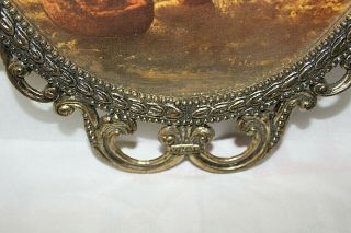 Vtg Large Oval Brass Convex Glass Picture Set The Angelus Filigree Frame Praying 6