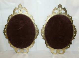 Vtg Large Oval Brass Convex Glass Picture Set The Angelus Filigree Frame Praying 8