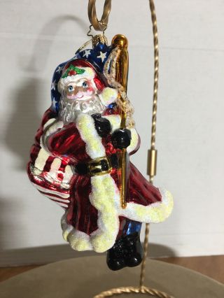 Christopher Radko 5 1/2” Vintage Santa Christmas Ornament Holding Usa Flag