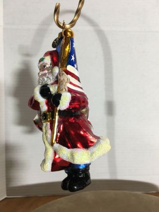 CHRISTOPHER RADKO 5 1/2” VINTAGE SANTA CHRISTMAS ORNAMENT HOLDING USA FLAG 2