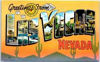 Las Vegas Nevada Large Letter Postcard W/ Cowboy Logo On Back C1950s Chrome