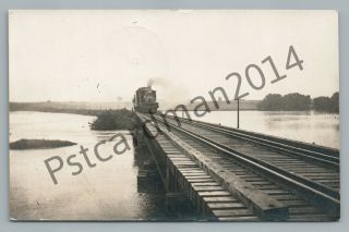 Railroad Bridge—alexis Illinois Rppc Rare Antique Train Photo Postcard 1908