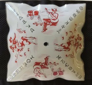 Vintage Cowboy Red White Ceiling Light Fixture Glass Shade Western 1950’s Kids 2