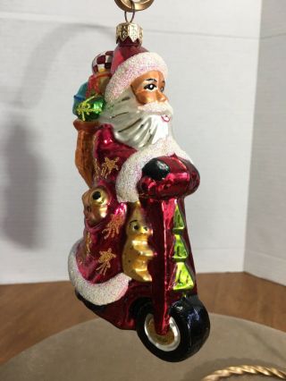 Christopher Radko 6” Vintage Santa Christmas Ornament On Scooter