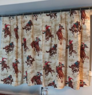 Vintage 2 Panel Cowboy Rodeo Curtain Fabric 34 X 34 Euc