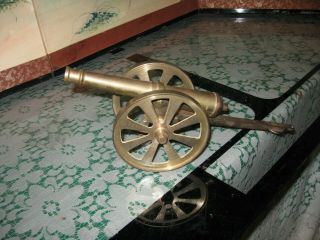 Large Vintage Solid Brass Cannon W/brass Wheels 12 " Long 3.  3 " Wide 4 1/2 " High