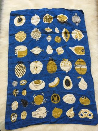 Vintage Lucienne Day Good Food Linen Tea Towel Made In Ireland Rare HTF 2