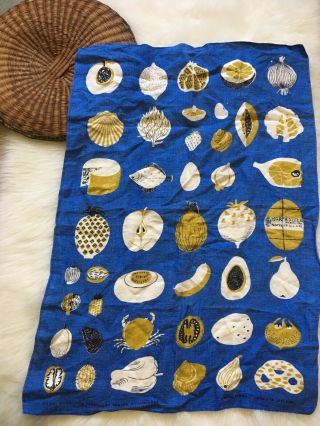 Vintage Lucienne Day Good Food Linen Tea Towel Made In Ireland Rare HTF 8