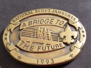 1993 - National - Scout - Jamboree - Official - Brass - Belt Buckle - Bridge - To The Future