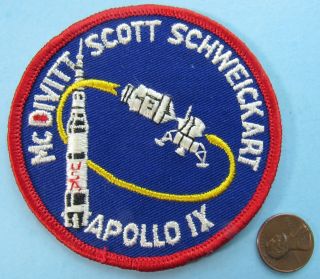 Nasa Patch Vtg Apollo 9 Mcdivitt Schweickart Scott Lion Brothers Cloth Back 3.  5 "