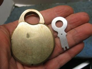 Cond.  Well Made Unmarked Old Brass Push Padlock Lock With A Key.  Prototype?