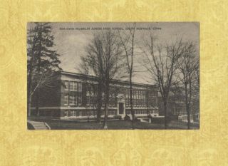 Ct South Norwalk 1935 Vintage Postcard Benjamin Franklin Junior High School Rpo