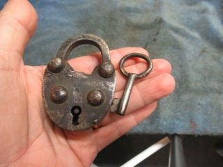 Unusual Old Trick Padlock Lock With A Key.  Both Key & Trick Required To Open N/r