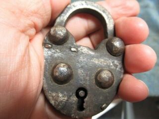 Unusual old TRICK padlock lock with a key.  Both key & trick required to open n/r 2