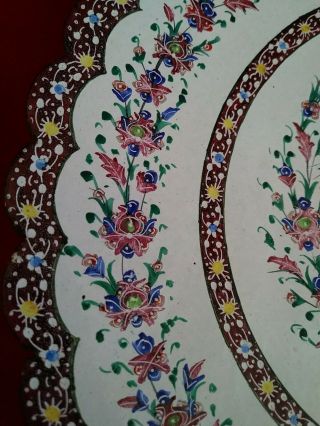 Rare Vintage Enamel Copper Wall Plate Hand Painted Birds and Flowers Theme 2