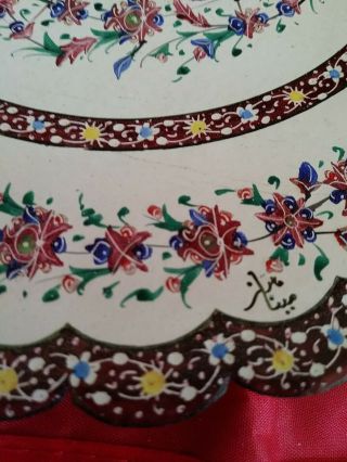 Rare Vintage Enamel Copper Wall Plate Hand Painted Birds and Flowers Theme 4
