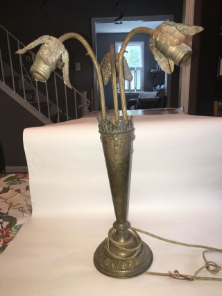 Vintage Art Deco Metal Table Lamp Vase 3 Light Ca 1920’s