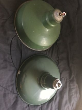2 Vintage Industrial Green Porcelain Light Gas Station Store Union Made