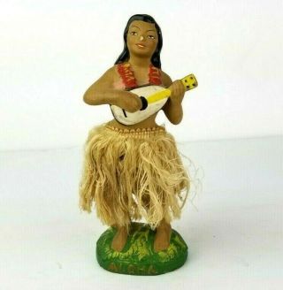 Vintage 50s Hawaiian Hula Girl Bobble Noddler Figure W Ukulele & Lei Japan