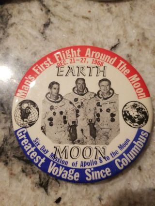 1968 Apollo 8 Saturn V Pin Pinback Button Badge Space Moon Borman Lovell Anders