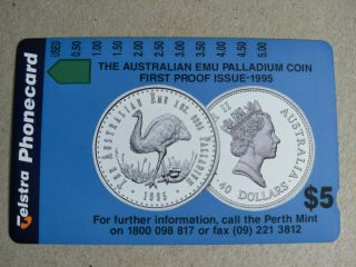 $5 Perth Emu Palladium Coin Phonecard Prefix 1065