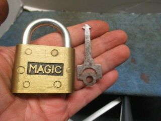 Old Brass Padlock Lock Magic With A Key.  N/r