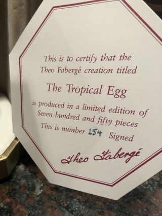 1992 Theo Faberge Tropical Egg Number 154 of 750 Created 7