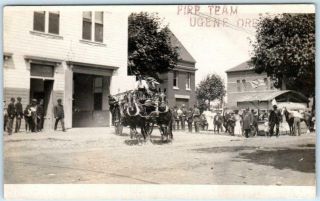 Rppc Eugene,  Oregon Or Horse Drawn Fire Team Fire Department Ca 1910s Postcard