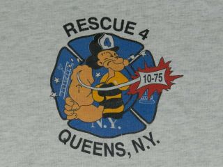 Rare 1993 Queens Ny Fdny Fire Department Rescue 4 Popeye T Shirt (xl) 2 - Sided