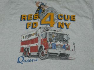 RARE 1993 Queens NY FDNY Fire Department Rescue 4 Popeye T Shirt (XL) 2 - sided 4