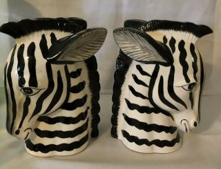 Rare Pair Vintage Ff Fitz & Floyd White & Black Zebra Heads Bookends 7.  5jungle
