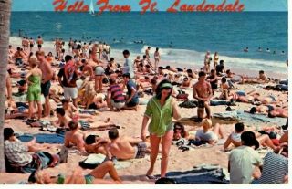Vintage Postcard - Hello From Ft.  Lauderdale - Florida - 1975 - Beach