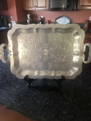 Vintage Cromwell Hand Wrought Hammered Aluminum Serving Tray 16 " Wx 12 " L