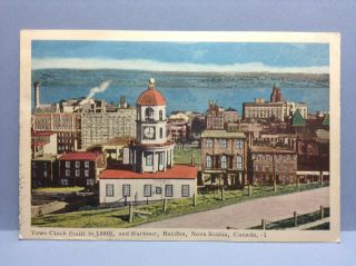 Town Clock Harbour Halifax Nova Scotia Canada Vintage Postcard Posted 1952 Color