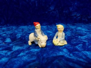 Wade Pixie Gnome With Red Hat Riding Pig Miniature Porcelain Figurine