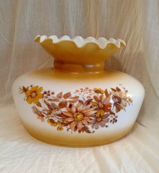Rare Large Gold Butterscotch Floral Gwtw Hurricane Glass Lamp Shade 10 " Fitter