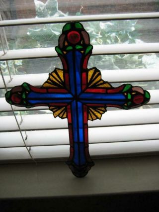 Lovely Vintage 11 " Stained Glass Cross By The Franklin -
