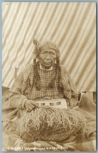 Oldest Yakima Indian Woman At Work Antique Real Photo Postcard Rppc