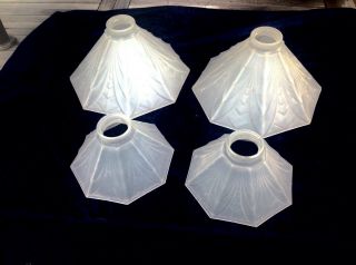 Antique Art Deco Frosted Glass Shade Set Of 4 Two Large And Two Small