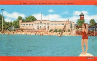 1940s Mitchell Swimming Pool Great Falls Montana Nixon Kropp Postcard 1869