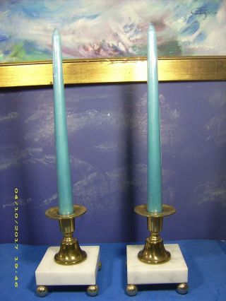 Vintage Ca.  1965 Brass And Marble Neoclassical Candlesticks - - From Italy.