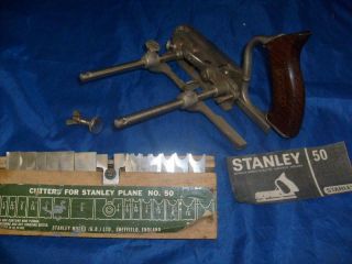 Stanley No 50 Plough / Beading Plane With Full Box Of 17 Cutters,  Complete