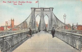 C21 - 9231,  York City Brooklyn Bridge Tower.  Postcard.