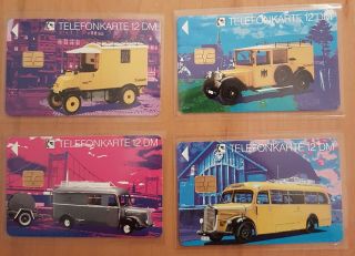 Full Set Of 4x German Phone Cards With Chip - Old Cars.  1993.