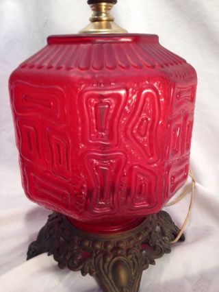 Vtg Mid Century Mod Table Lamp Red Glass Lucite Tiki Oriental Hollywood Regency