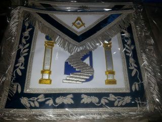 Masonic Regalia Stairs Apron,  Masonic Hand Embroidery Apron,  Freemason Apron