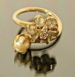 Order Of The Eastern Star Clear Stone & Pearl Lady Wrap Ring Adjustable Size