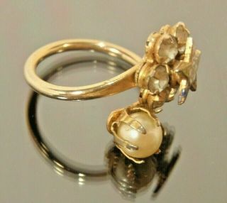 Order of the Eastern Star Clear Stone & Pearl Lady Wrap Ring Adjustable Size 3