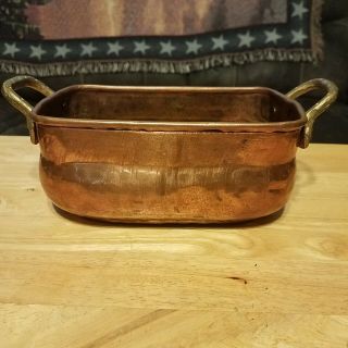 Vintage,  Hand - Hammered Copper Planter Pot With Brass Handles