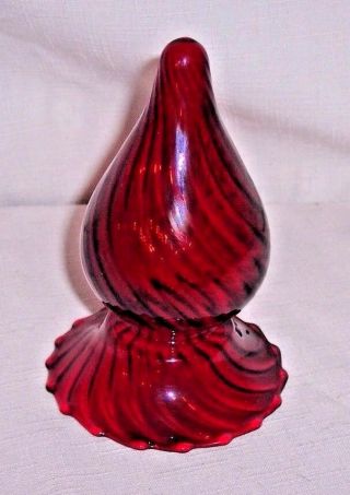 Vintage Hand Blown Swirl Ruby Red Glass Finial Decoration 5 1/4 " Tall Topper